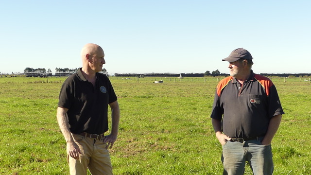 Arthur Cornwall (right) interviewed in the pivot paddock, Canterbury Plains