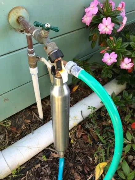 The 3/4 inch vortex generator fitted at the spigot, with both arms drawing from one Y connector
