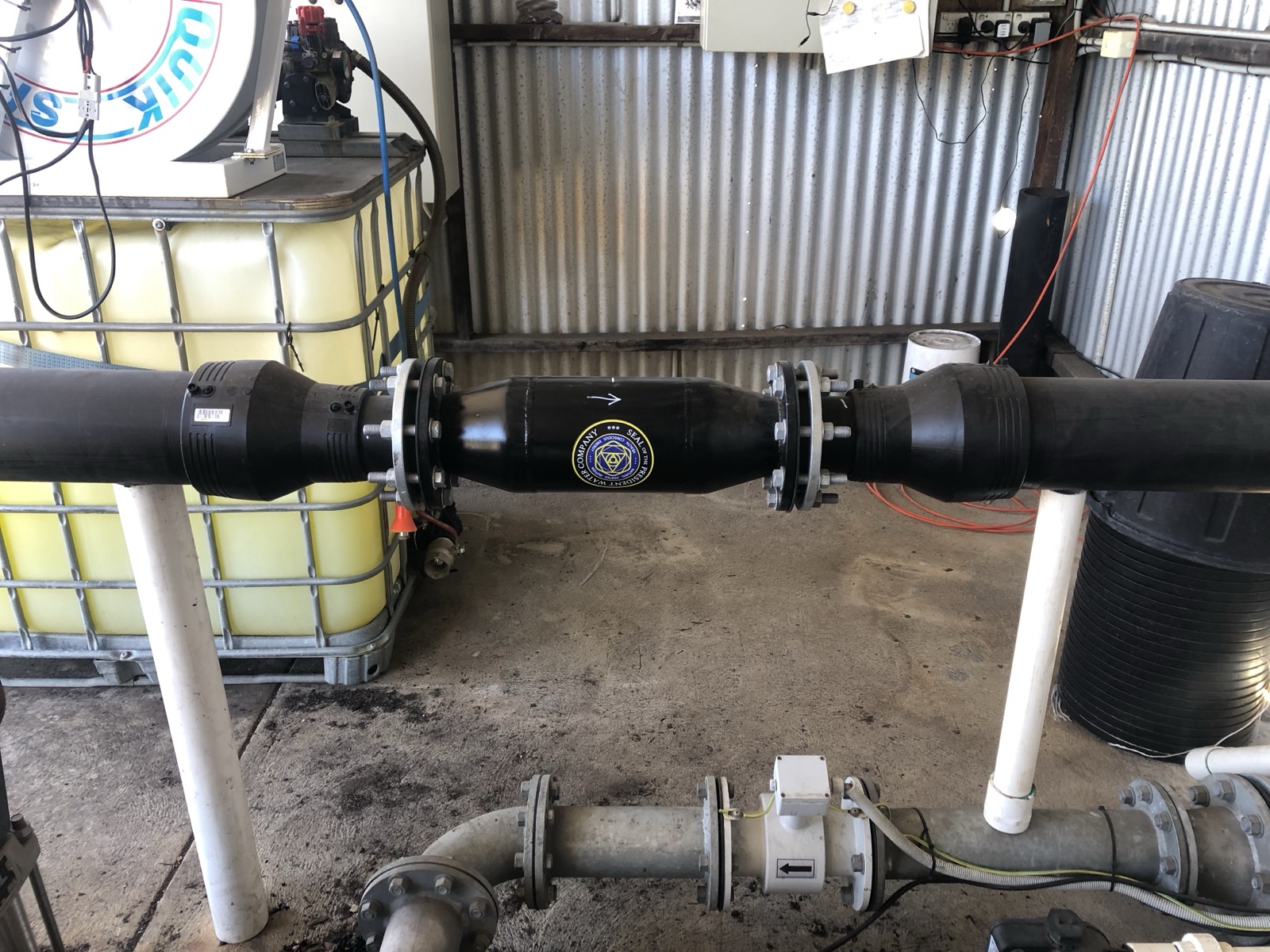 100mm President Water Vortex Generator installed on the Touchwood Nursery irrigation supply